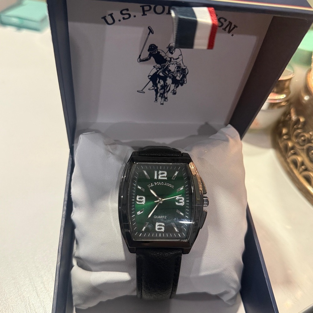 U.S. Polo Assn. Black Strap Green Dial Watch